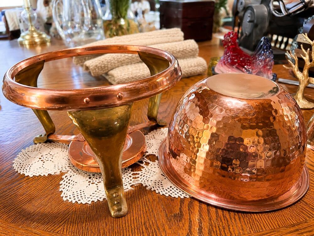 Copper & Brass Chafing Dish Set with Hammered Copper Plated Bowl